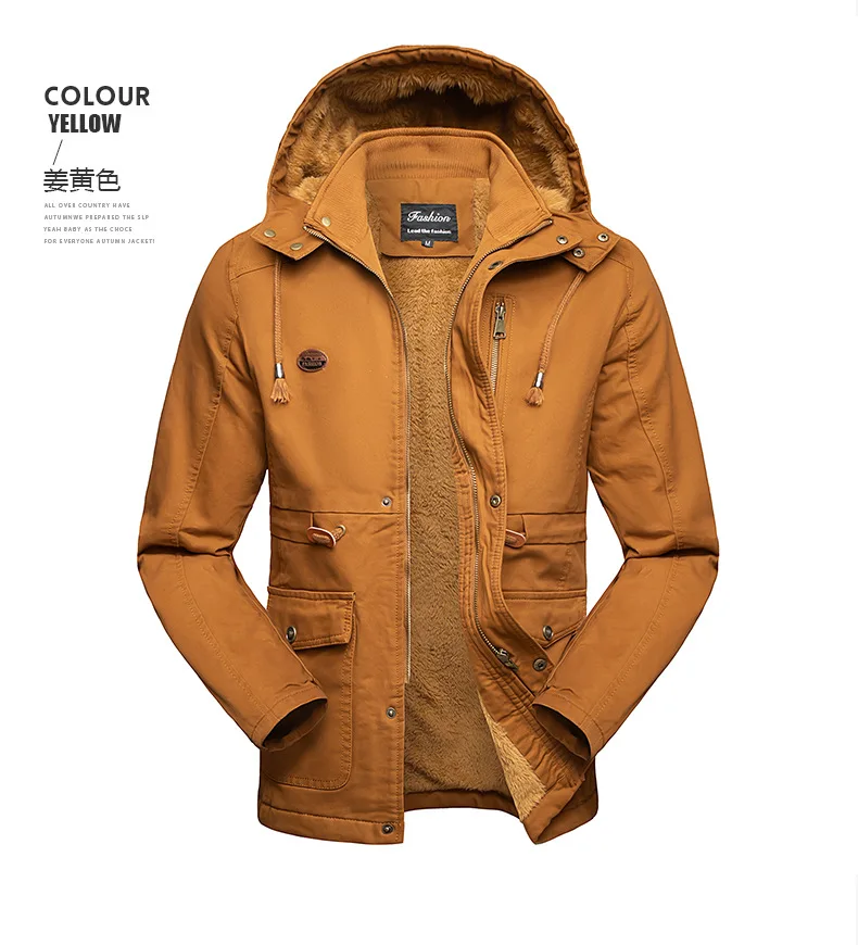 Winter Cotton-padded Men's Tooling Jacket Medium And Long Men's Large-size Coat Warm And Thicker