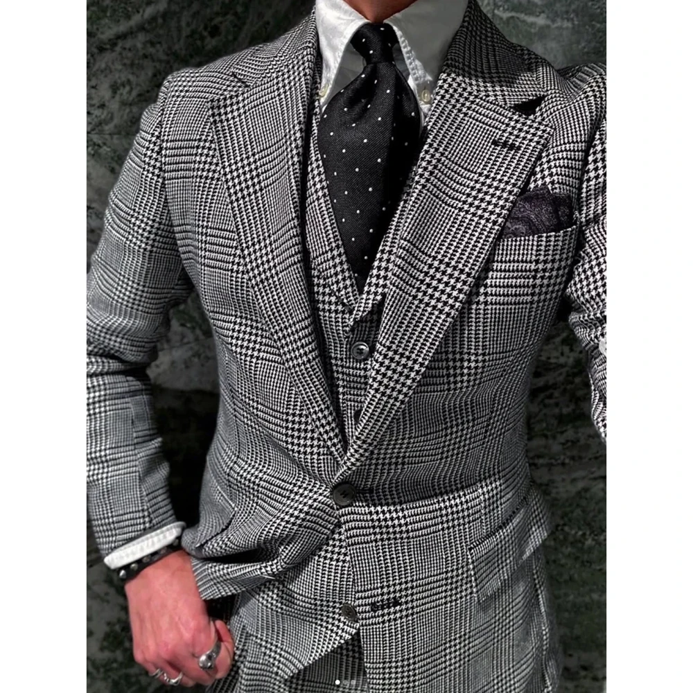 

Elegant Men's Suits Formal Single Breasted Notch Lapel Slim Fit 3 Piece Jacket Pants Vest Customized Daily Male Outfits