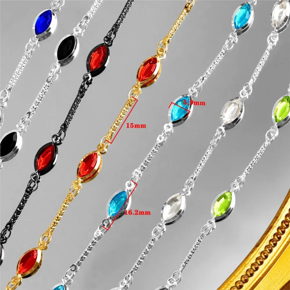 1Meter Colorful Beaded Crystal Beaded Copper Chain For DIY Necklace Bracelet Costumes Jewelry Making Material Accessories