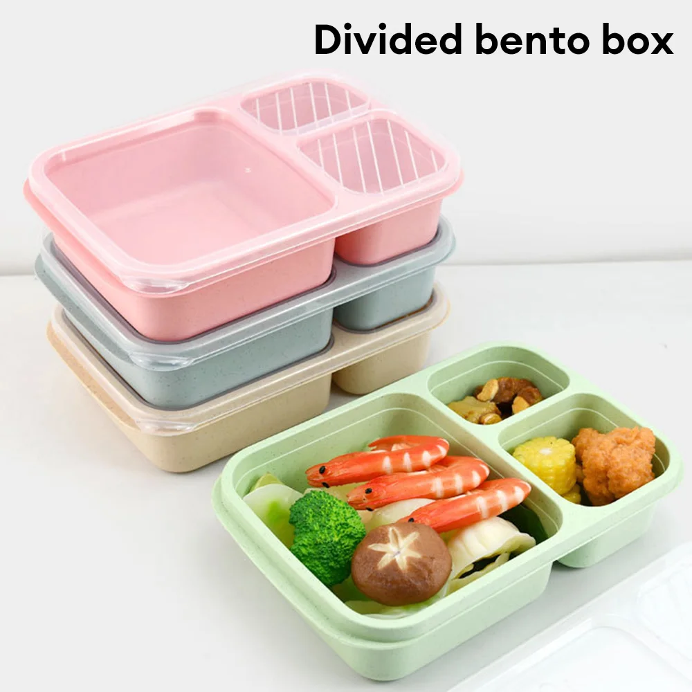 Portable Lunch Box Eco-friendily Wheat Straw Boxes Picnic Storage Box Fruit Container Compartmentalized Lunchbox for Kids Adult