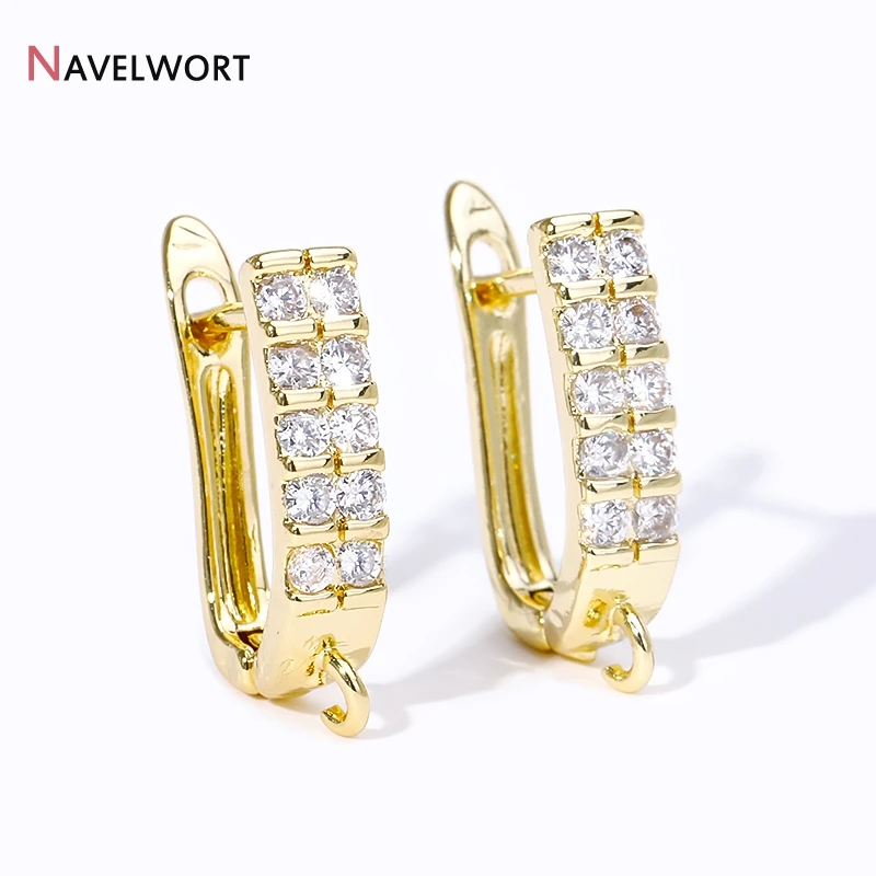 18K Gold Plated Brass Inlay Zircon Earwire Earring Hooks Clasp Fasteners Earrings Making Supplies DIY Jewelry Making Accessories
