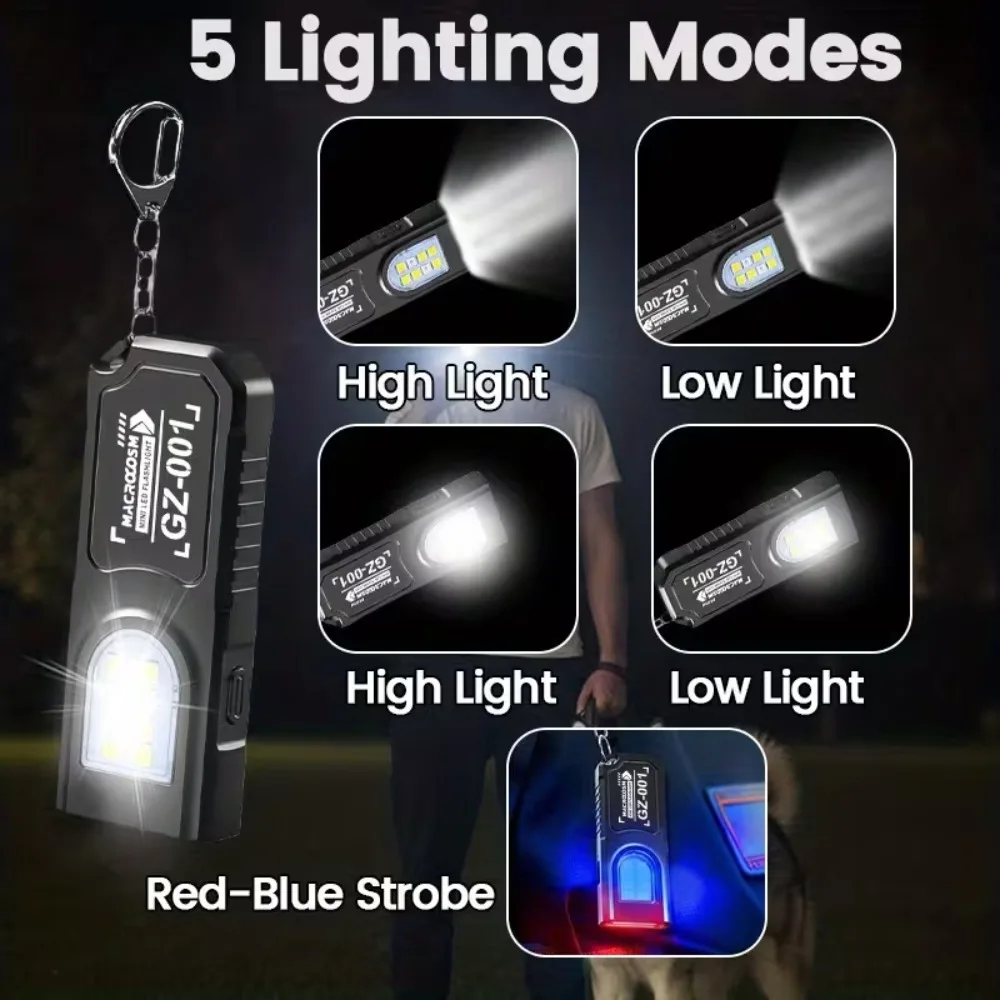 Mini COB LED Keychain Flashlight USB Rechargeable Torch with Magnetic Portable Powerful Working Light Outdoor Emergency Light