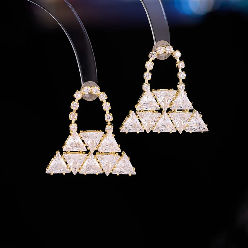 New Super Fairy Light Luxury Full Zircon Bag S925 Silver Needle Niche Design Versatile Elegant High-end Earrings