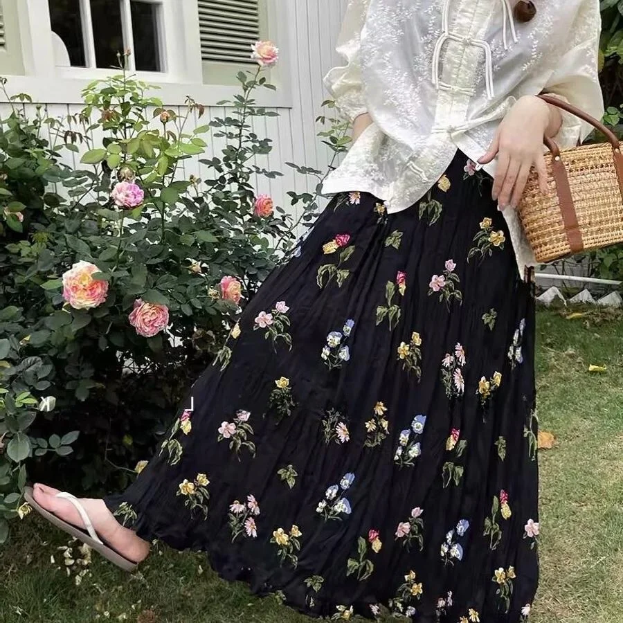 

plus Size Women's Vintage Floral ter Ne Dr High Waist Long Skirt A-Line Skirt Spring Summer Autumn Faion