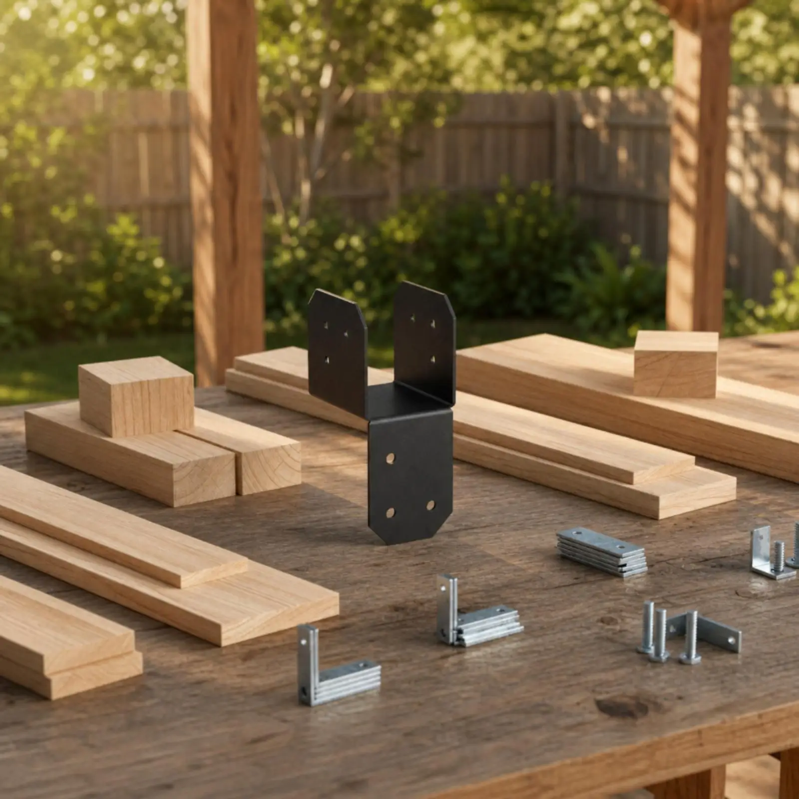 4 Pieces Low-Carbon Steel Pergola Beam Connector Structural Three-Sided Beam Bracket with Screw Holes Hardware for Pergolas,
