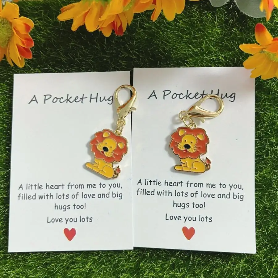 1/5/10/20/50/100pcs Other (Women'S Additions) Witty And Brave Little Lion Keychain with Pocket Hug Card, Universal Small Gift fo