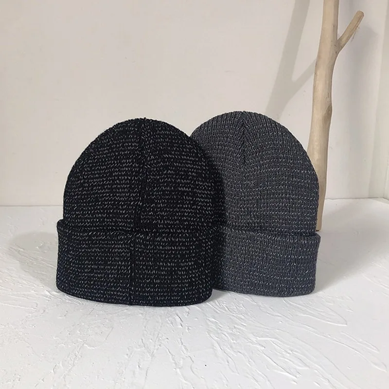 Gorro reflectante para hombre y mujer, gorro cálido de punto, a la moda, para otoño e invierno, novedad de 2023