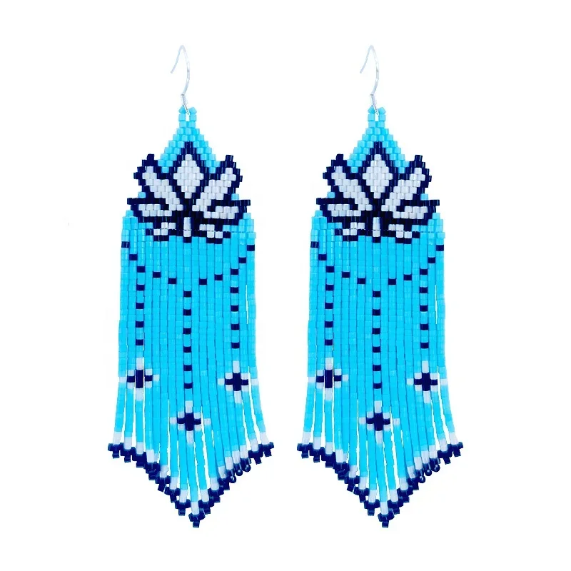 Beaded earrings Flowers Design Originality Tassel Hand knitting Bohemia Alloy Tide Female Simple Rice bead earrings