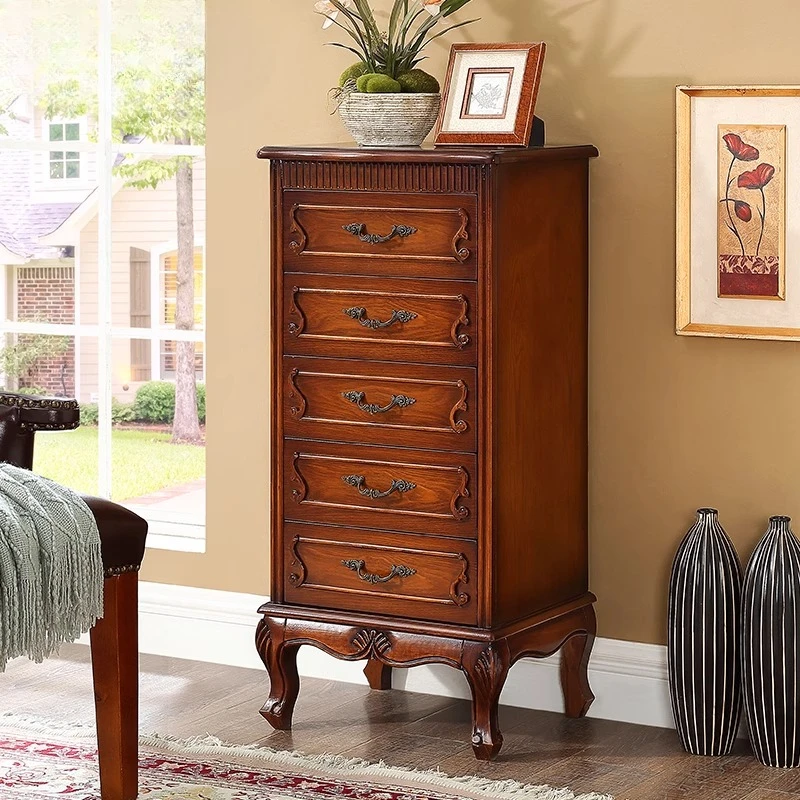 

American chest of drawers all solid wood retro living room side cabinet storage small vertical cabinet master bedroom chest of