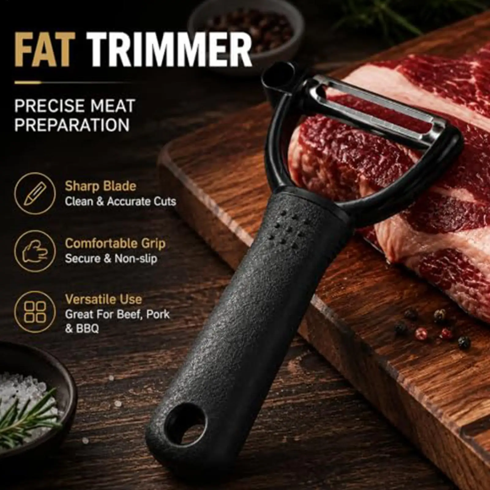 BBQ Handheld Fat Trimmer, Stainless Steel Meat Cutter, Kitchen Gadget for Beef, Holiday Feast & Dinner Gathering