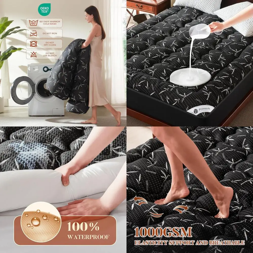 

King Size Waterproof Mattress Topper, Deep Pocket, Pillow Top, Breathable, Back Pain Relief, 25 Pocket, Black Protector