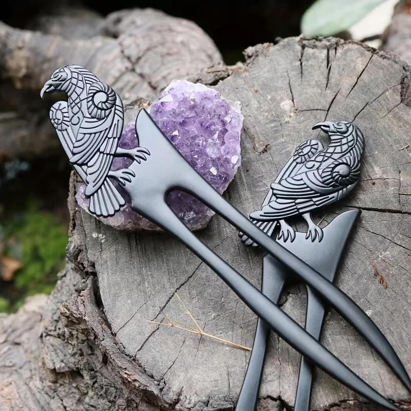 1 vintage hairpin (with Viking Raven decoration) hairpin, punk-style headpiece, a festive gift, hair accessory item