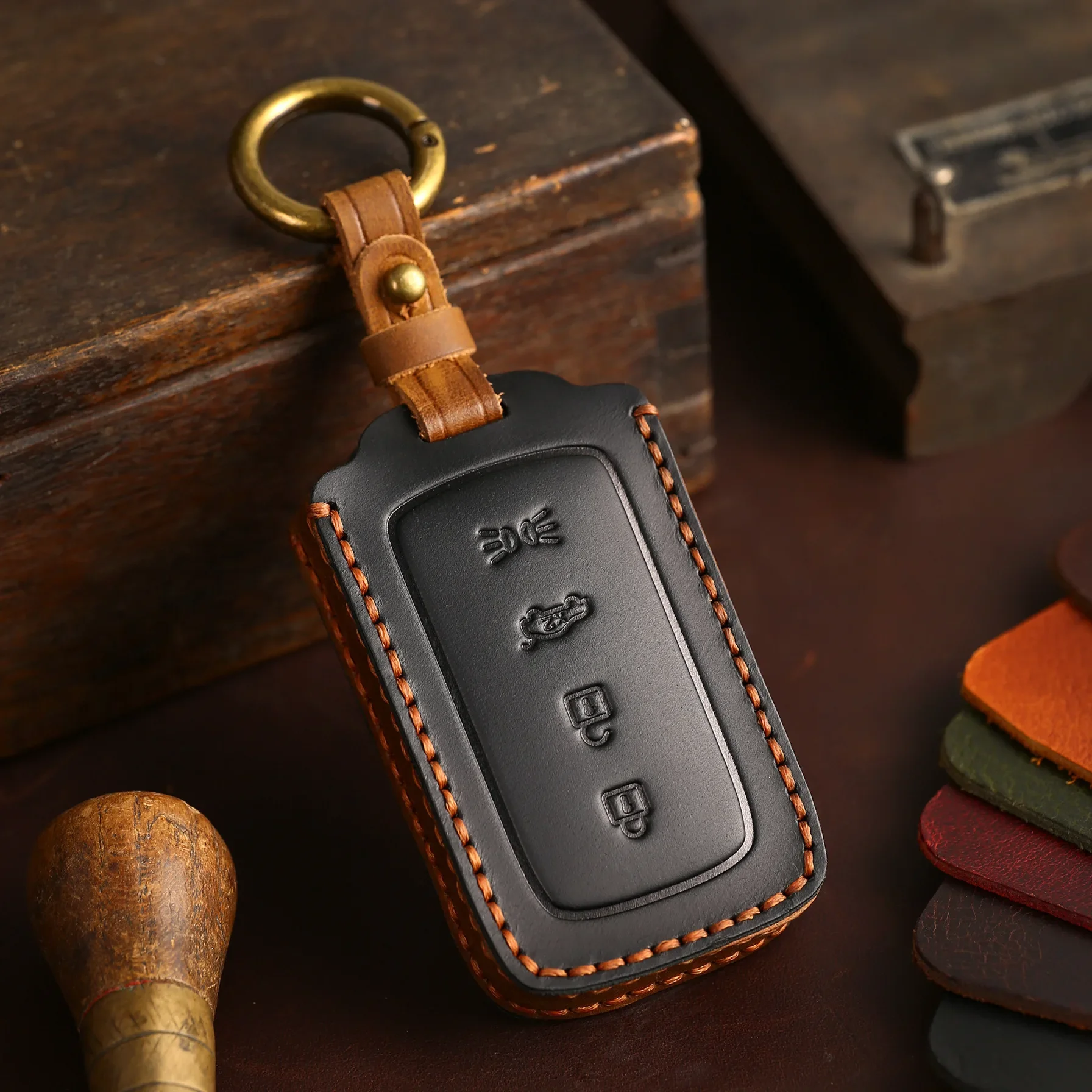 4 Button Car Key Case Cover Fob Holder Keyring Shell For Maserati MC20 Ghibli Levante GranCabrio Quattroporte Real Leather Bag