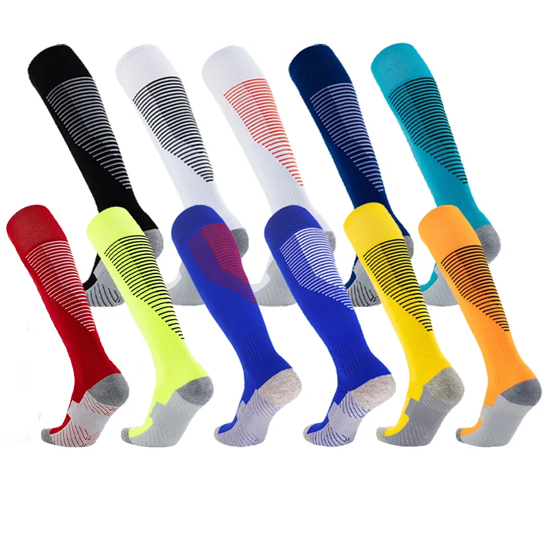 Men's Football Soccer Socks Over the Calf Long Cushion Athletic Socks White Black Yellow Blue Training Tube Socks for Men Women