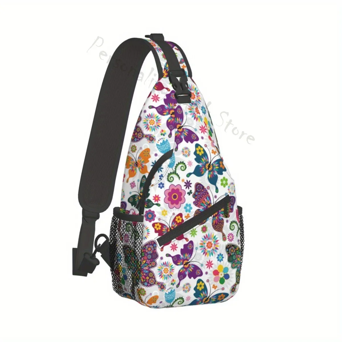 The Colorful Butterflies Flowers Crossbody Sling Backpack Bag Anti Thief Chest Bag Daypack for Travel Hiking Shoulder Chest Bags