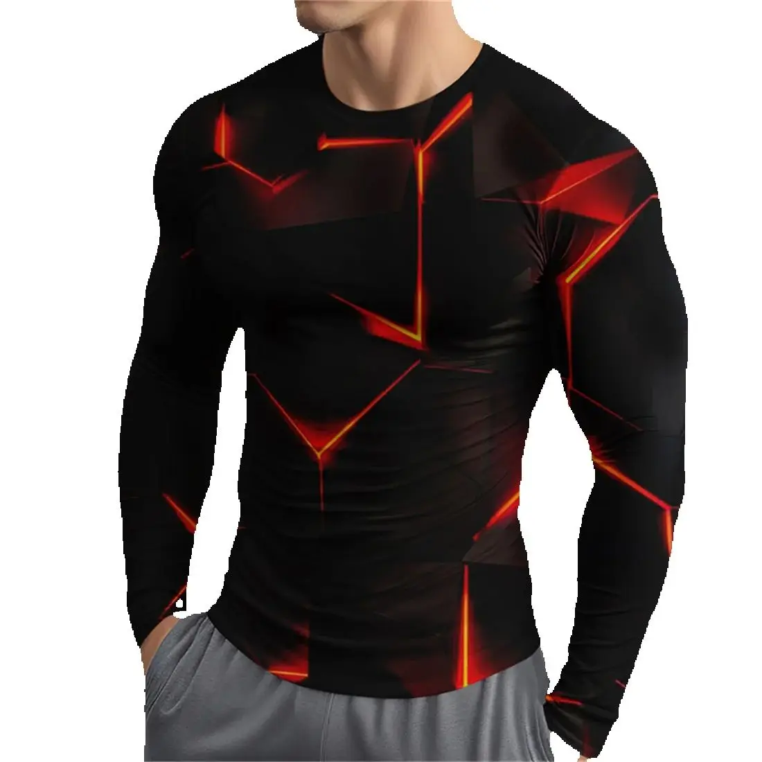 

Tear Pattern T-Shirt Indoor Sports Tops Comfort Training Clothes Autumn Y2k T Shirt For Man Fitness Long Sleeved T-Shirt 100-6XL