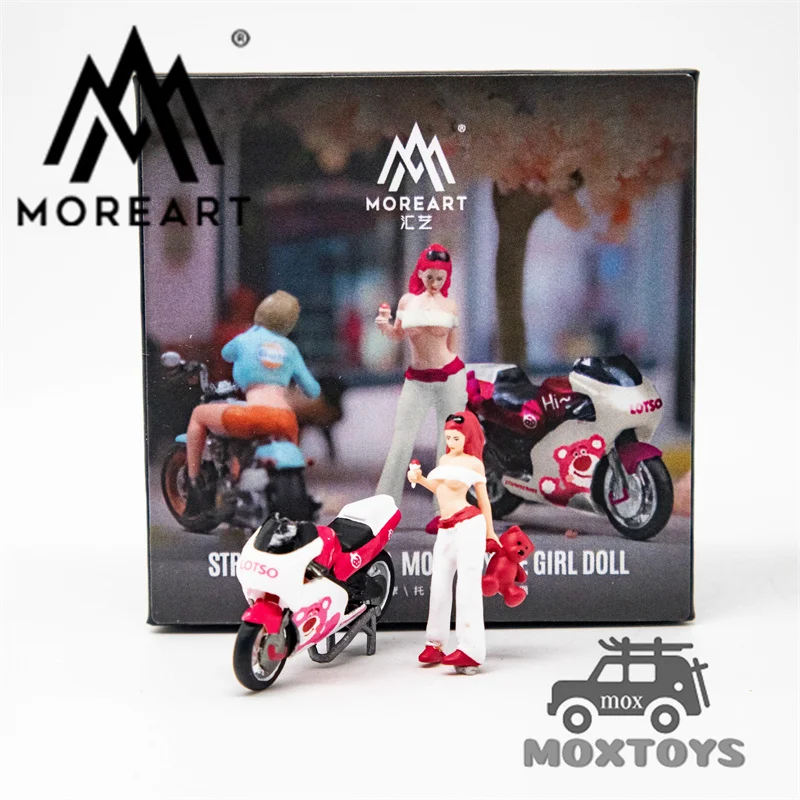 MoreArt 1:64 Strawberry Bear Motorcycle Girl Figure Diorama