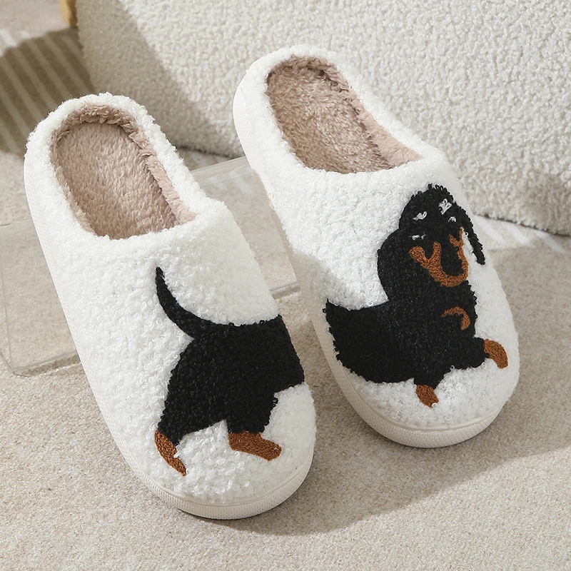 Dog Fluffy Slippers Women Home Autumn Winter Designer Woman Shoes Animal Quirky Fuzzy Fur Slides Couple Indoor Soft Non-Slip image 6