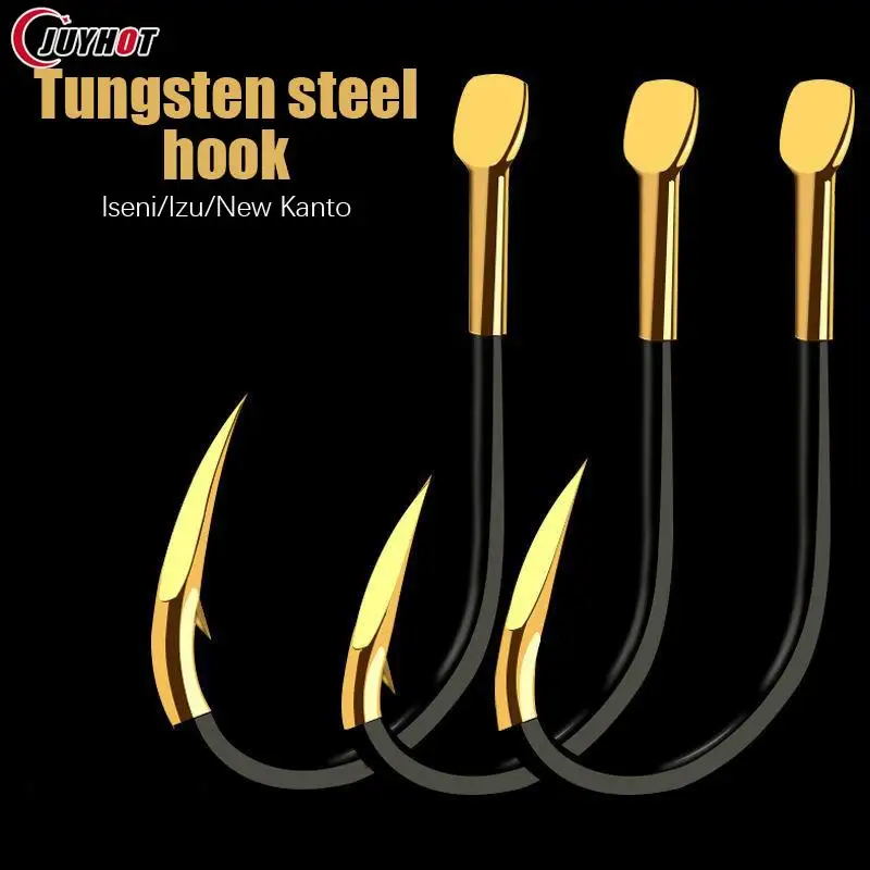 10Pcs Tungsten Steel Hooks Barbed Carp Fishing Hook Black Gold Ghost Teeth Flat Fishhook Bulk Iseni Izu New Kanto Tackle