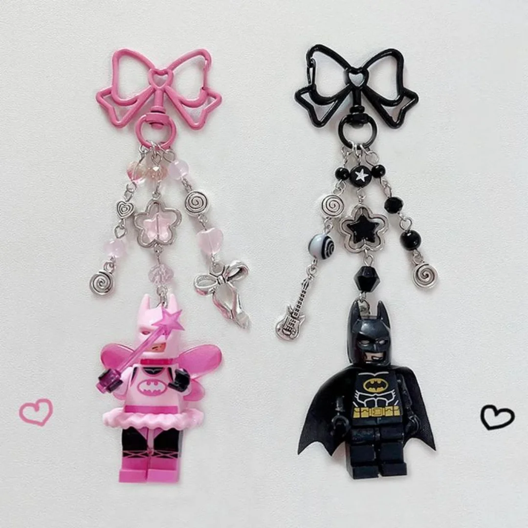 Llavero de hadas 3D hecho a mano Y2K Llavero con cuentas rosas y negras de regalo