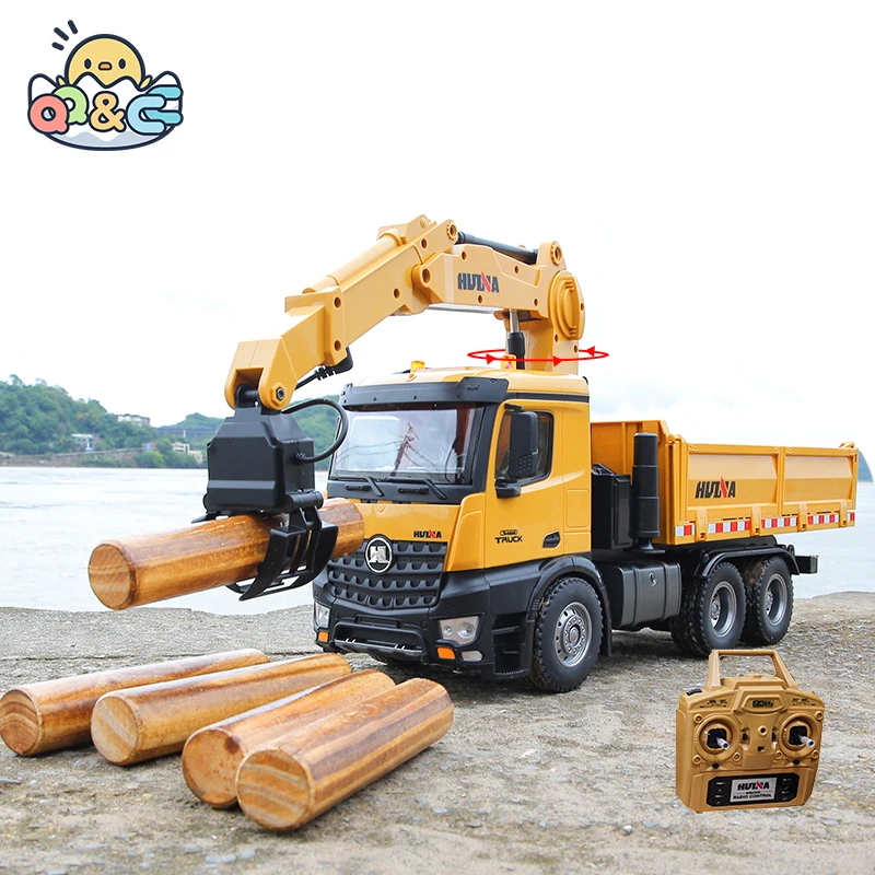 Huina 1/14 RC Kendaraan Rekayasa Remote Control Kayu Aloi Grapplo Dump Truck 26 Saluran Trailer Mobil Mainan untuk Hadiah Anak Laki-laki Xmas