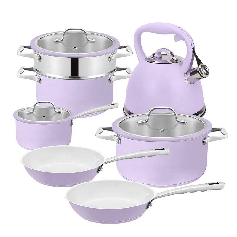 

American Style 11 Pcs Nonstick Stainless Steel Color Coating Cooking Pots and Pans Cookware Set