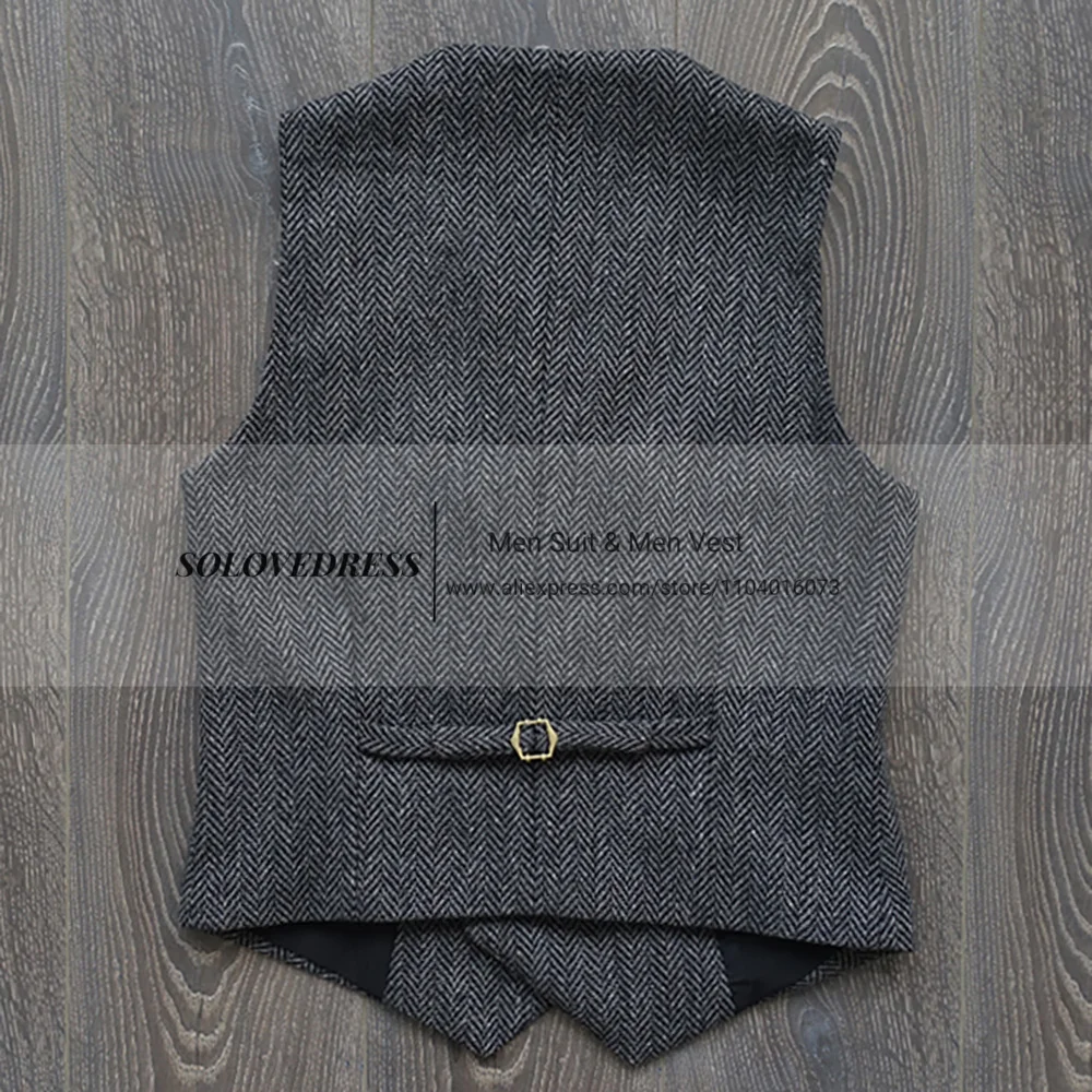سترات بدلة رجالية برقبة على شكل V من الصوف المتعرج تويد مزدوجة الصدر صدرية سهرة لرفقاء الزفاف #3