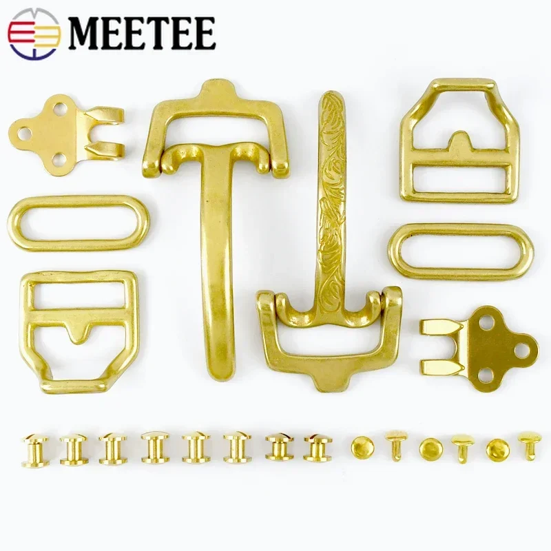 

Meetee 1Set Solid Brass Belt Buckle For Men Carved Waistband Hook Clasp Leather Craft Buckles Head Screw DIY Accessories