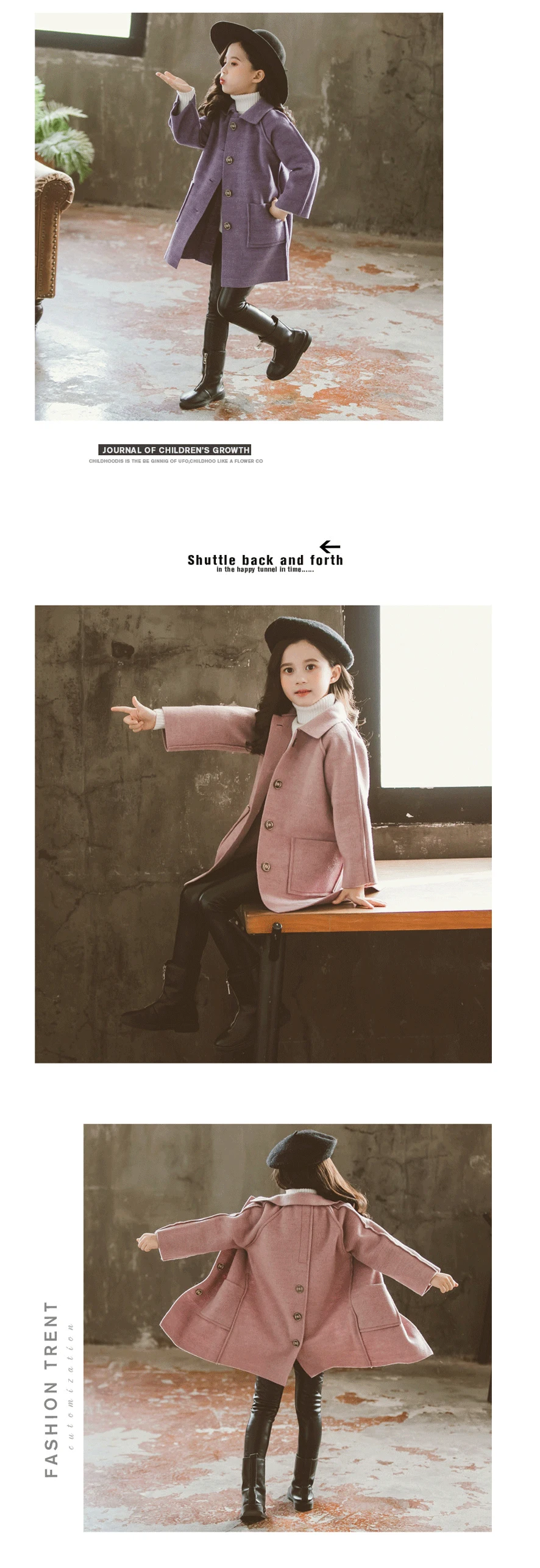 Kinder Winter Wolle Mischung Mäntel Vintage Mode Teen Mädchen beige lange Jacken warme Oberbekleidung dicke Jacke Kind 7 8 10 12 Jahre alt – Detail 5