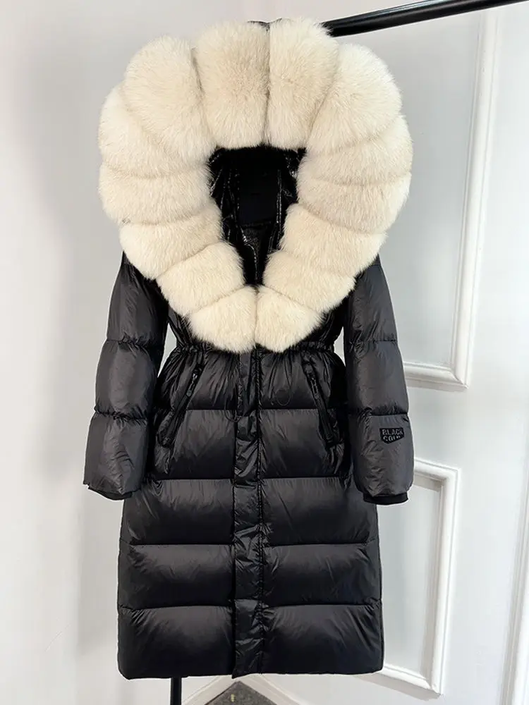 

Thiened l Fur Collar Hooded down Jaet Women's Long Over-Knee Warm Waist-Cinching Outerwear Winter Coat