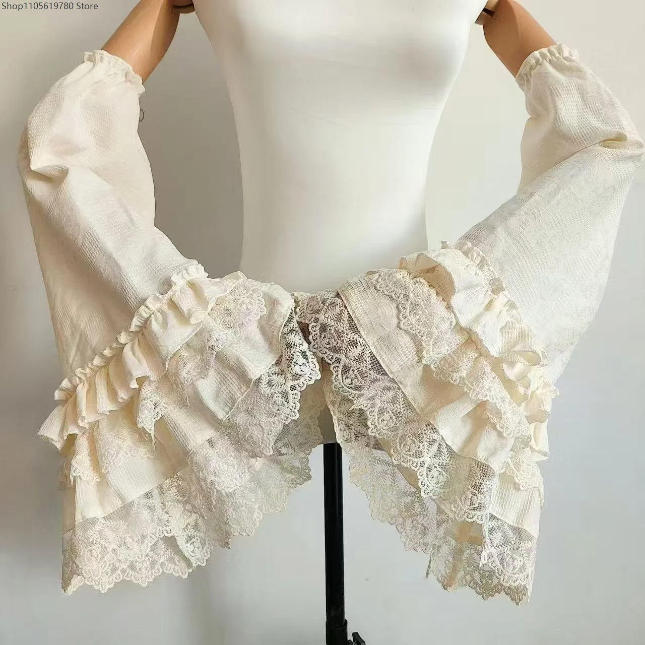 Cotton Lace Ruffle Detachable Arm Sleeves Lolita Bell Flare Sleeve Women False Sleee Cuffs Wedding Victorian Costume Accessory