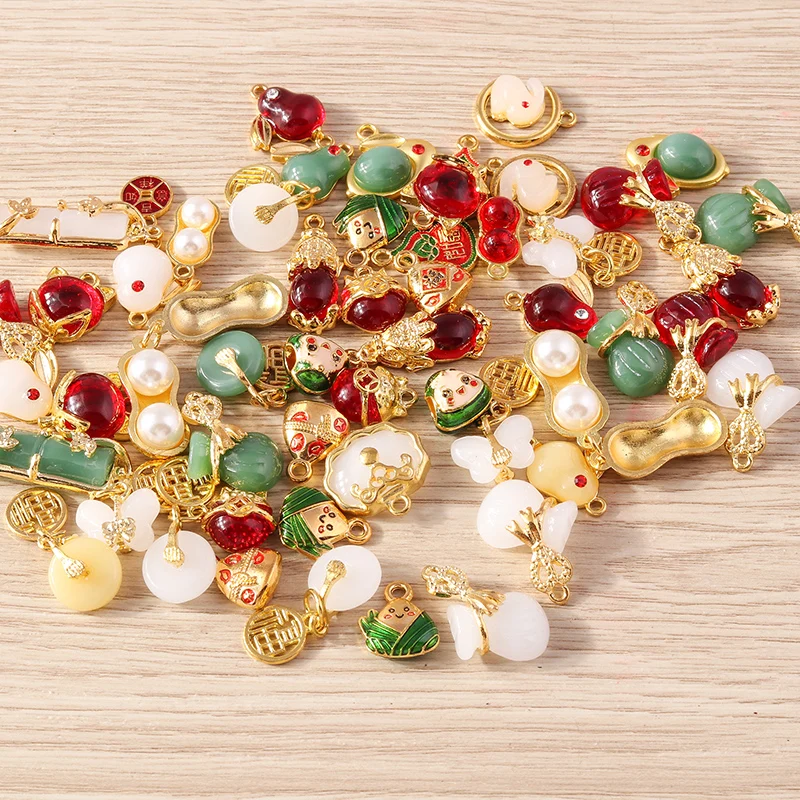 Tusember 10 Stück traditionelle chinesische Glücksbringer aus Jade für die Schmuckherstellung, Ohrringe, Halskette, Armband, DIY – Detail 3