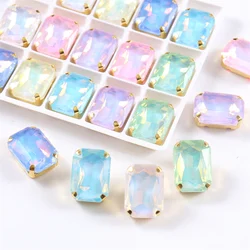 Rectangle Glass Sewing on Rhinestones with Gold Claw crystal strass stones decorations for clothes shoes bags needlework