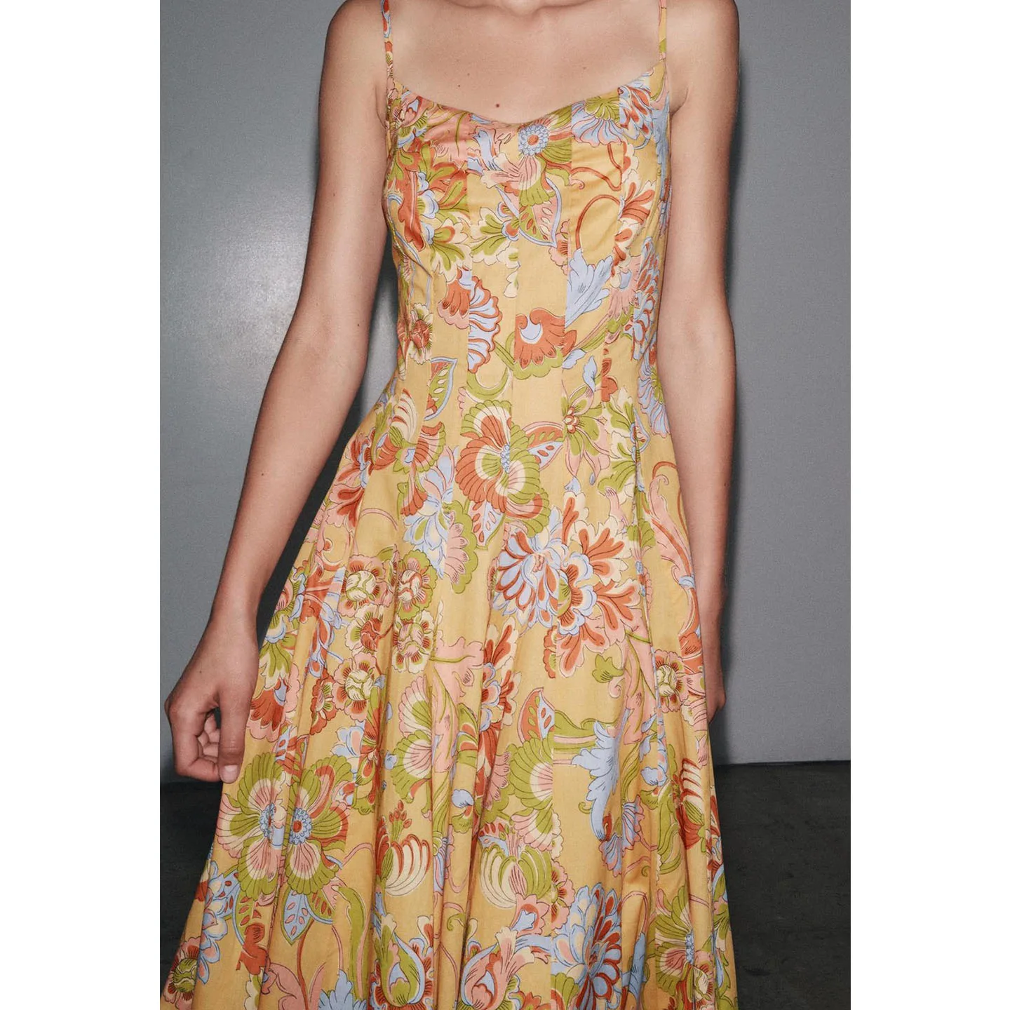 Novo outono 2025 feminino casual mistura de algodão redondo ne a linha dr floral impressão em camadas bainha confortável ajuste maxi dr