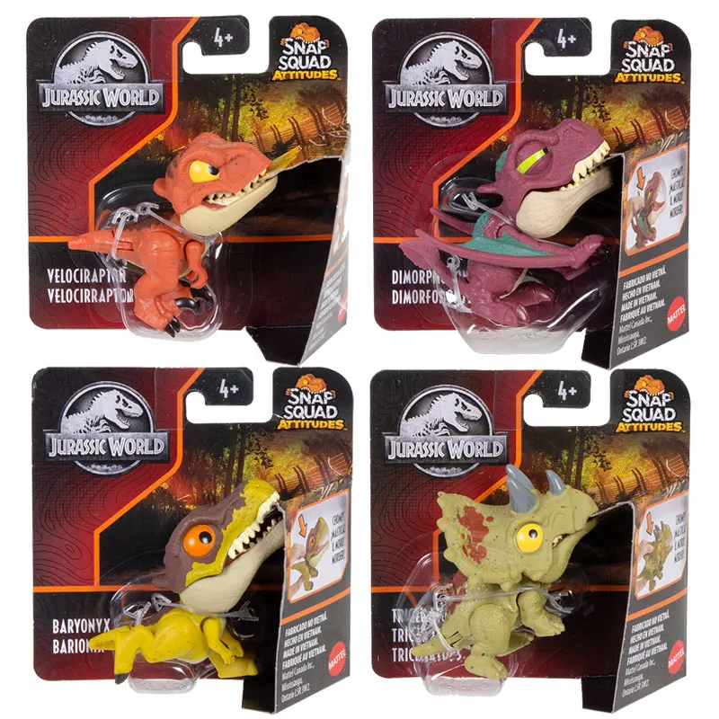 Original Mattel Jurassic World Dinosaur Action Figure Snap Squad Attitudes Dinossauro Anime Figure Kids Boys Toys for Children