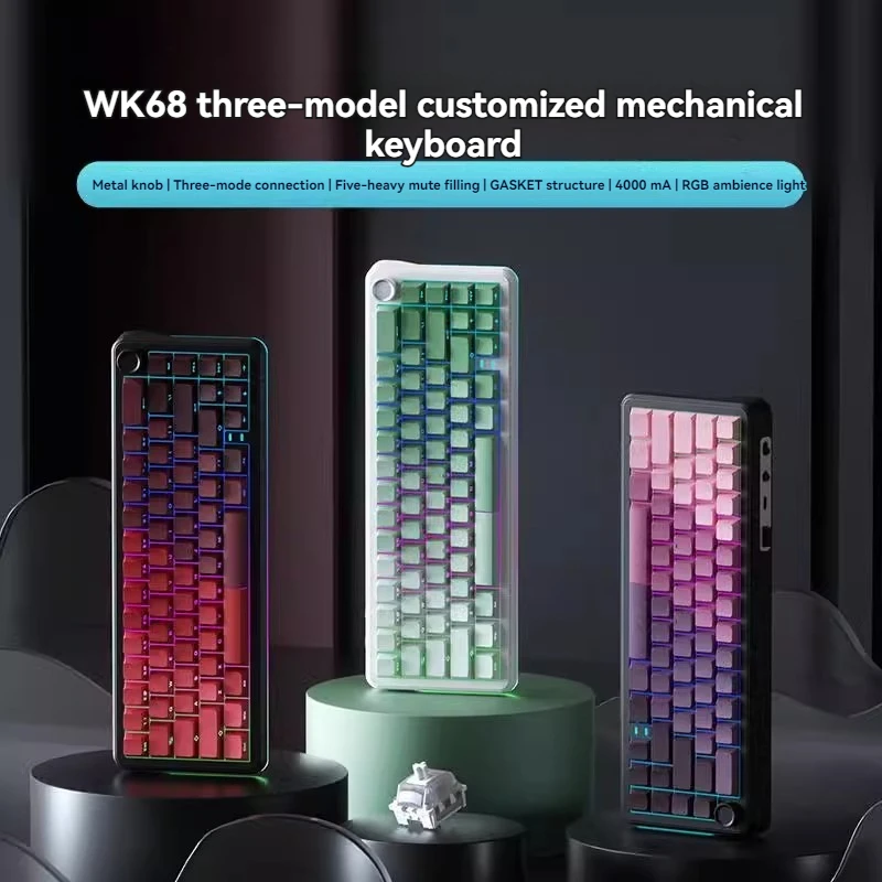 

WEIKAV Wk 68 Mechanical Keyboard Customized Tri-mode Wireless 2.4G Hot Swap RGB Gasket E-sports Gaming Office Wired Keyboard