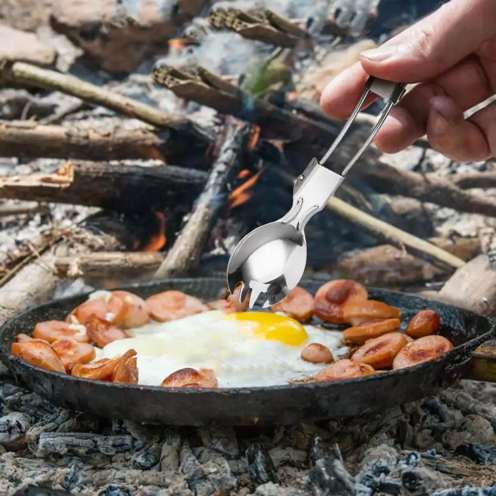 Stainless Steel Foldable Spoon Fork Reusable Spoon and Fork All-in-one Fork and Spoon 2 in 1 Flatware for Outdoor Camping Hiking