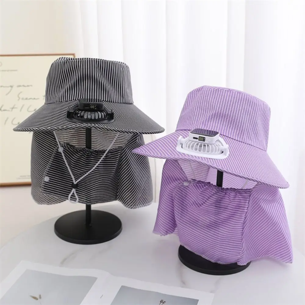 

New Wide Brim Solar Fan Hat USB Charging Quick Dry Bucket Hat UV Protection with Mask Sun Hat For Women Men