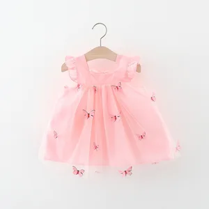 Malha vestido de princesa com mangas voadoras para crianças de 0 a 3 anos de idade, doce, cor sólida, para festa, novo, verão 8 principais vendas vestido 1 ano bebe borboleta - №6