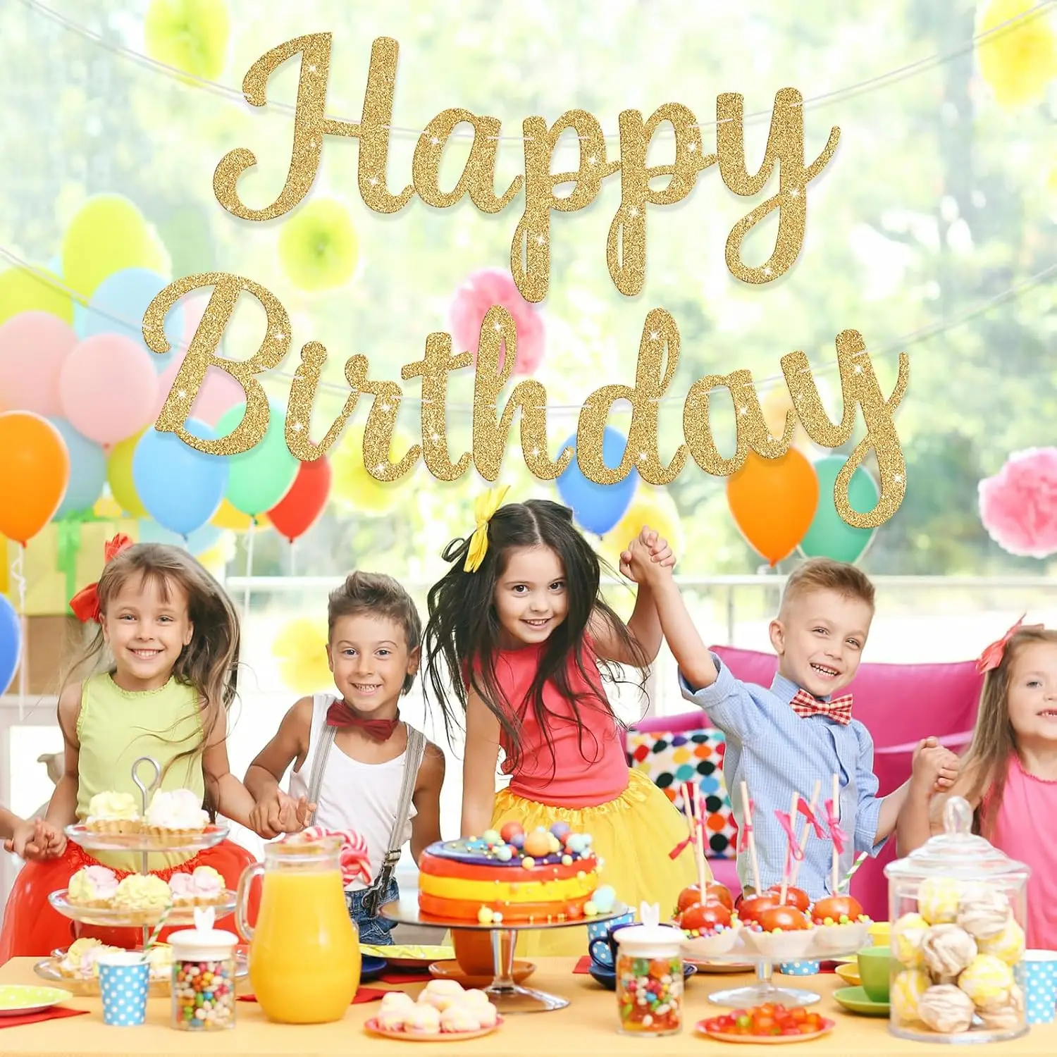 Glitzerndes Banner-Schild „Happy Birthday“, Geburtstagsgirlande, Wandtür, Banner, Flagge für Damen, Herren, Jungen, Mädchen, Party-Hintergrunddekorationen – Detail 3