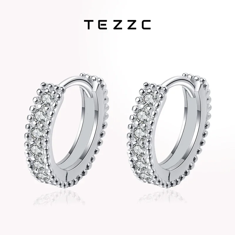 Tezzc Full Moissanite Earrings for Women 925 Silver with Gold Plated Sparkling Lab Diamond Hoop Earring Jewelry Pass Tested