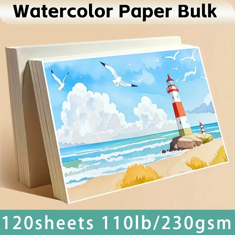 120 Sheets Watercolor Paper Bulk,10lb/230gsm 8.27x11.69in,Water Color Paper for Acrylic,Watercolor,Markers,Gouache,Card Making