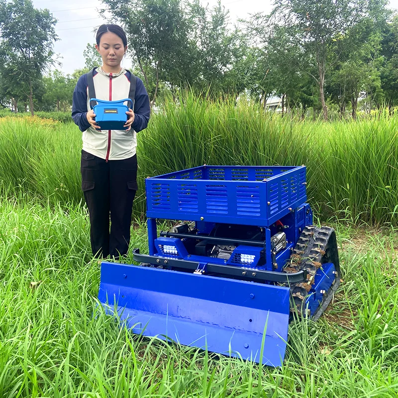 Customized Remote Control Lawn Mower Robot for All Terrain Lawn Mowing With Shelf and Snow Shovel