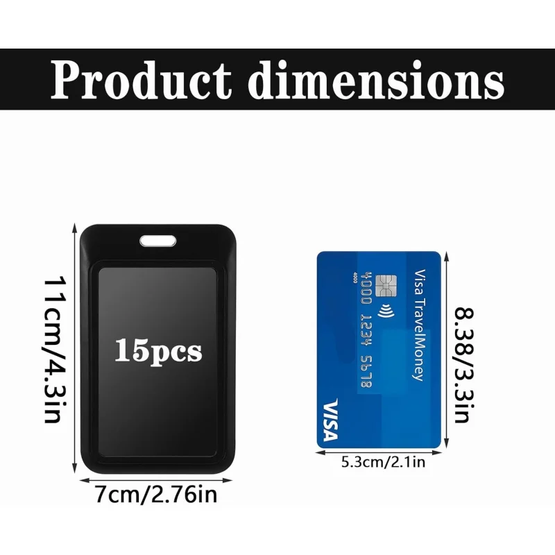 15 Piece Sliding ID Card Holder, Hard Black Vertical Plastic Card Holder Protective Bag, with Transparent Window,