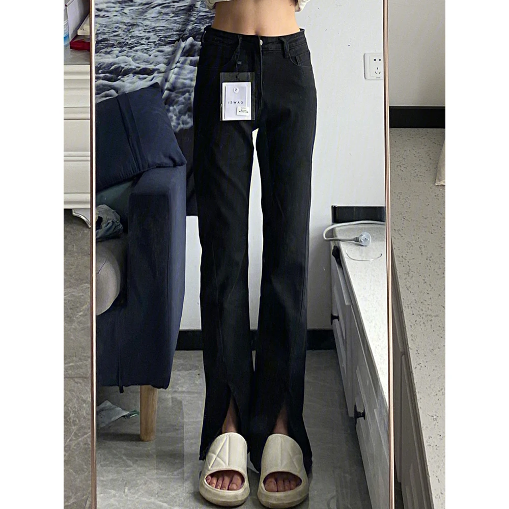 

Джинсовая юбка с высокой талией и разрезом, женская весенняя новинка, утягивающие бедра, драпированные прямые длинные брюки, хлопковая эластичная джинсовая юбка