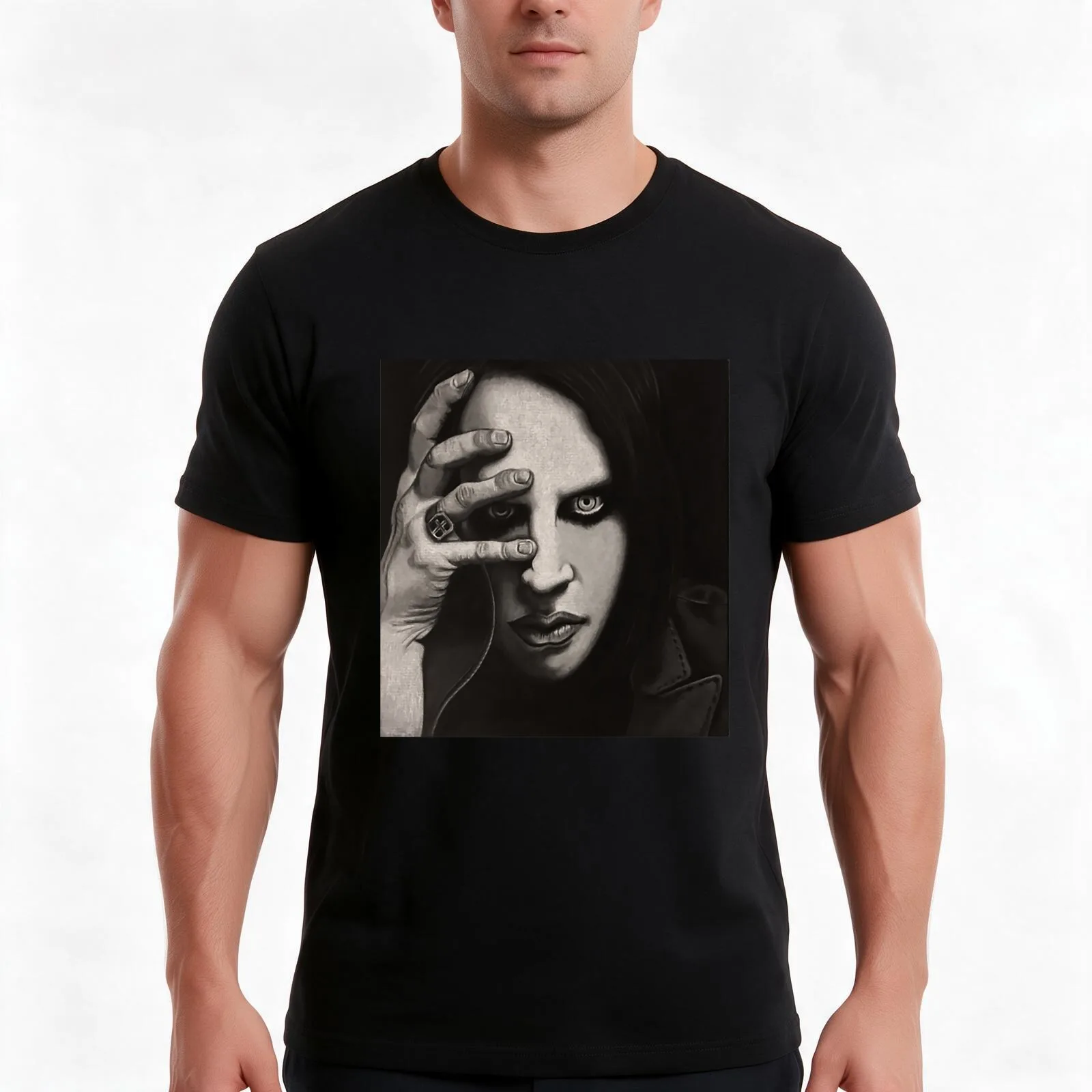 marlyn manson T-Shirt Summer Casual Cotton Tee Oversized Streetwear Tops Vintage Graphic Print Loose Fit Short Sleeve