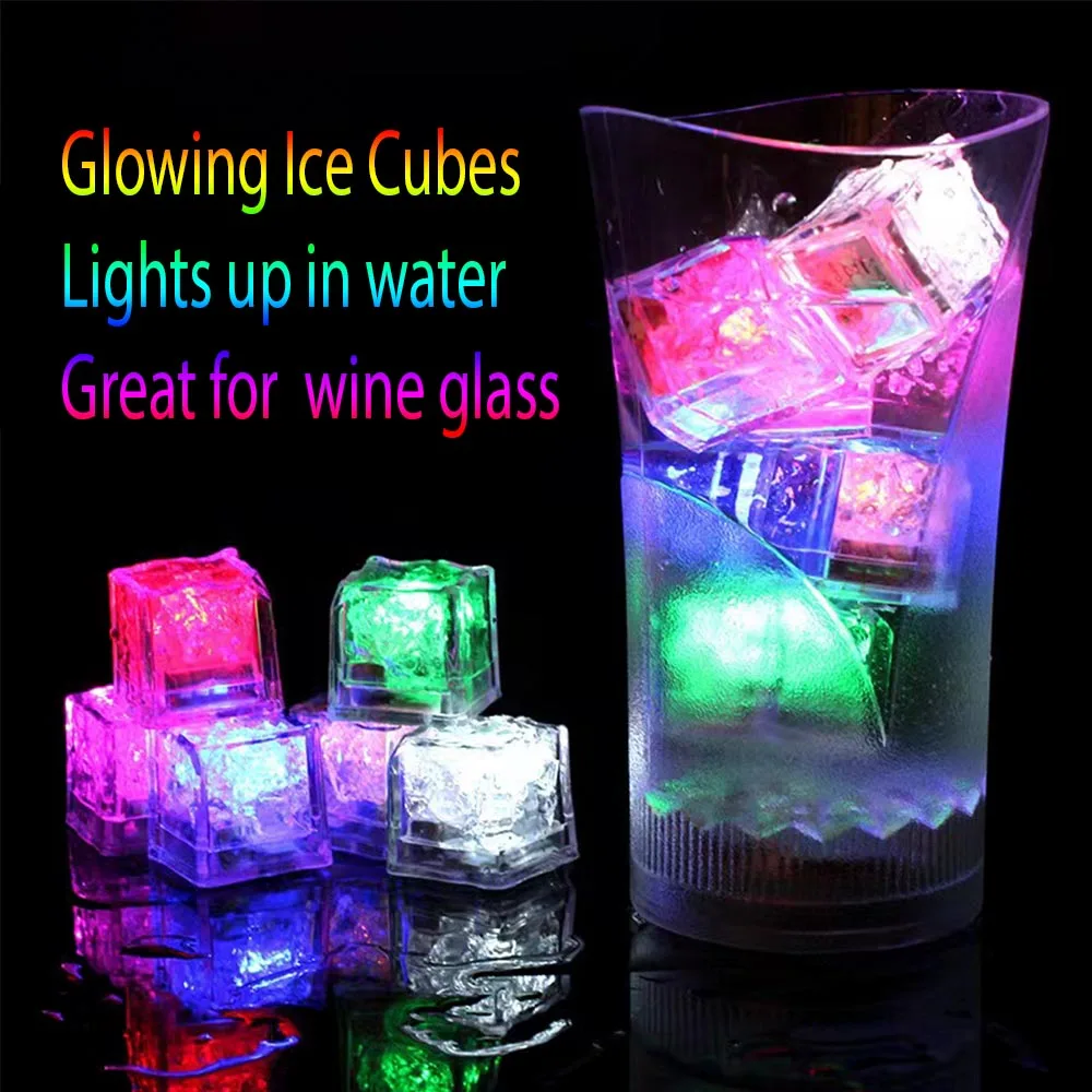 12PCS LED Ice Cube Shape Lights-Liquid Activated Submersible Reusable Color Change Battery Operated for Weddings Christmas Party