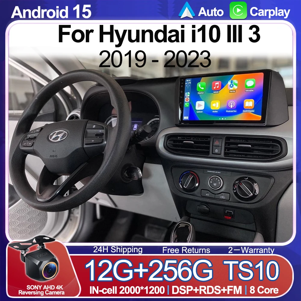 

Автомобильный радиоприемник LHD RHD для Hyundai i10 III 3 2019-2023 Android15 Carplay GPS-навигация Мультимедийный видеоплеер Головное устройство QLED WIFI