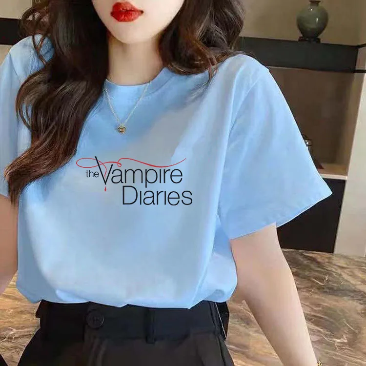 

Vampire Diaries 100% Cotton Short Sleeve T-Shirt Top Women Harajuku Casual T Shirts Summer Ladies Girls Clothes Tops 8 Colors