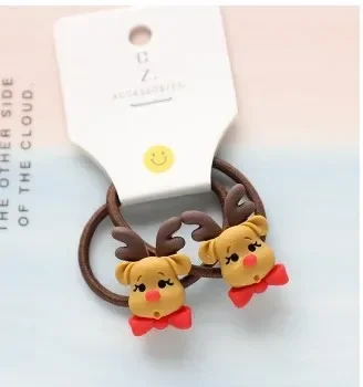 2 uds nuevo Santa Claus cuerda para el cabello para niños tocado a juego resina dibujos animados pequeña banda de goma alce muñeco de nieve